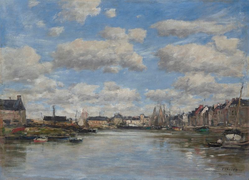 Cena marinha com barcos em Trouville, Le Port de Eugène Boudin, pintura a óleo