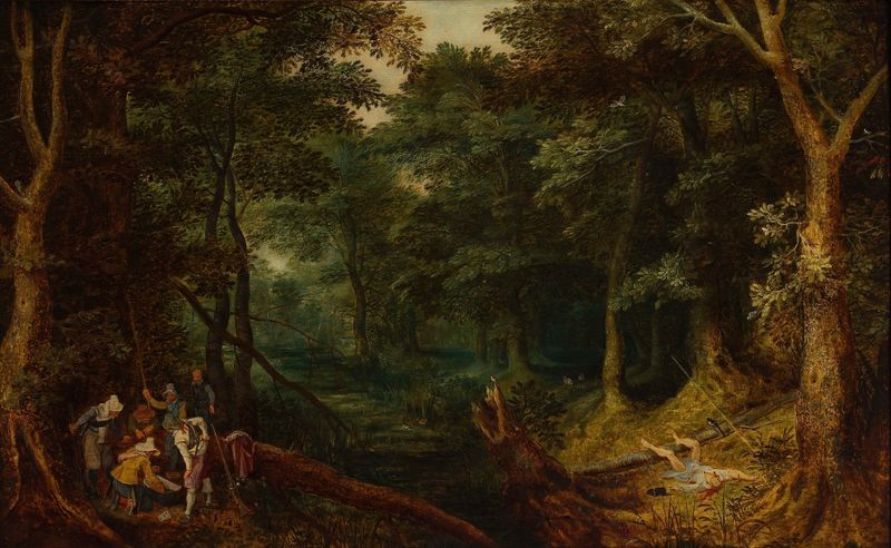 Landscape with robbers dividing the loot, oil painting by Jan Brueghel the Elder