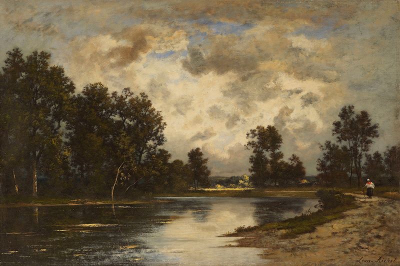 Pond at the edge of the forest, oil on canvas by Leon Richet