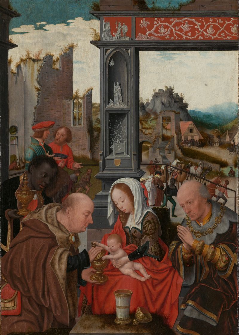 A Adoração dos Magos, óleo sobre painel de Jan Jansz Mostaert