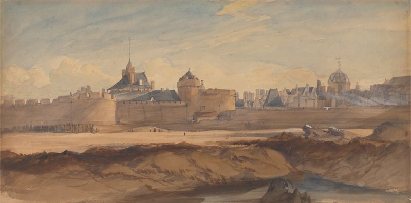 Escena marina de St. Malo, Francia por Alfred Herbert, pintura al óleo