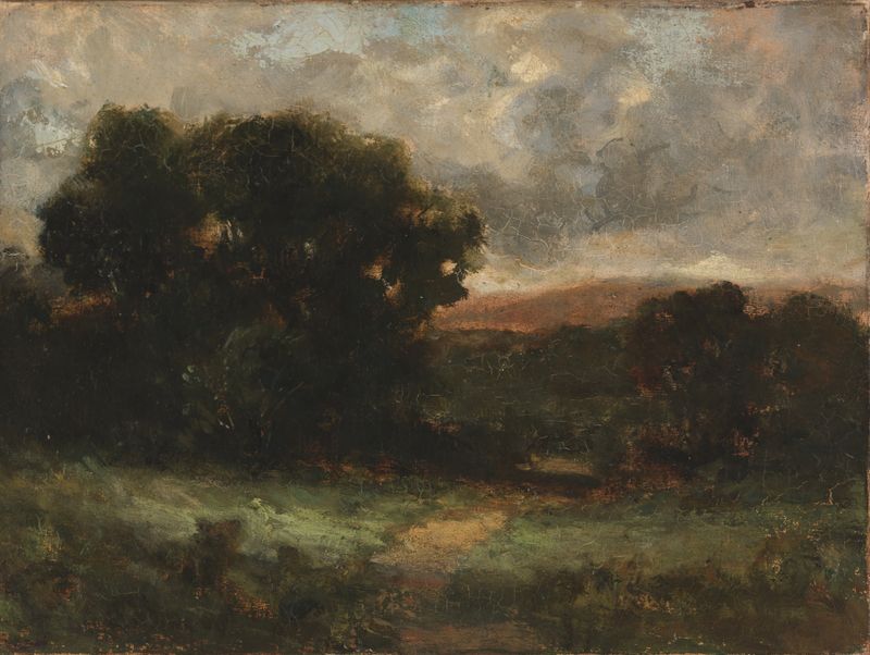 Paisaje con pradera y árboles de Edward Mitchell Bannister, pintura al óleo