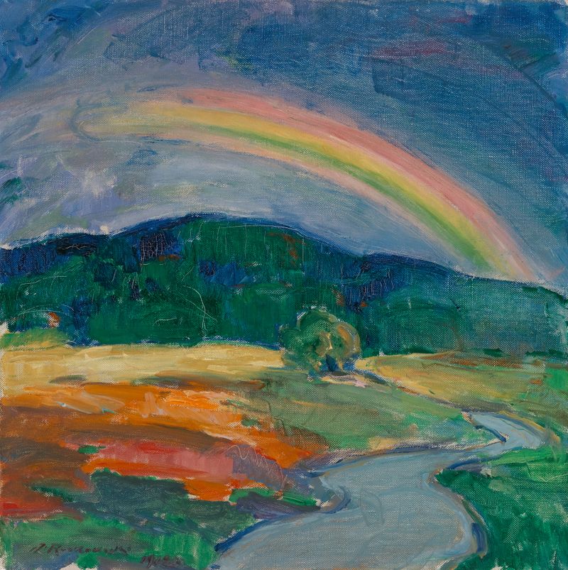 Pintura abstrata a óleo de Jalmari Ruokokoski com um espectro vibrante de cores.