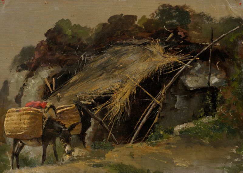 Italian Landscape with a Donkey by Julie Wilhelmine Hagen-Schwarz, oil painting depicting a serene landscape.