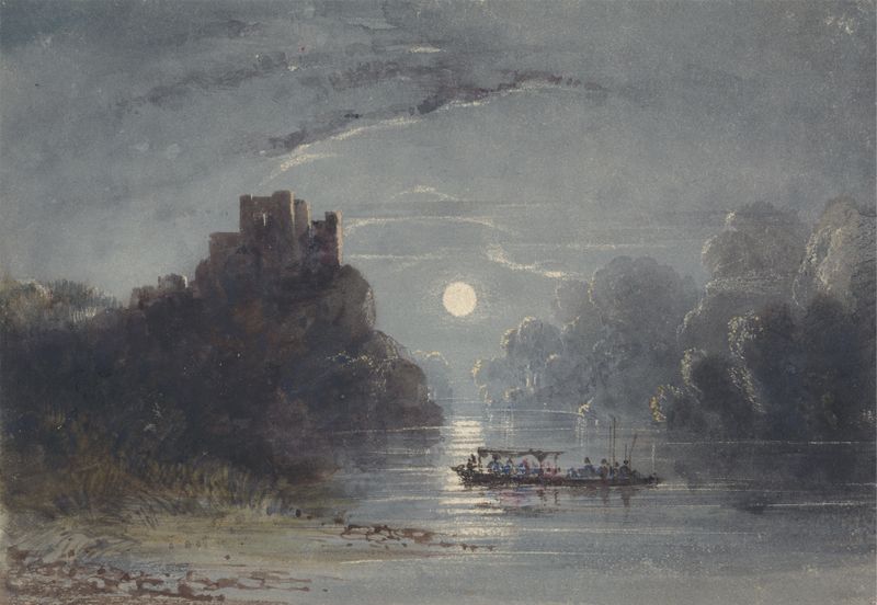 Moonlight River Scene de Newton Limbird Smith Fielding, retratando um rio tranquilo sob a luz da lua.