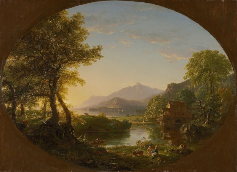 El Molino, Atardecer de Thomas Cole, óleo sobre lienzo que representa un molino al atardecer.