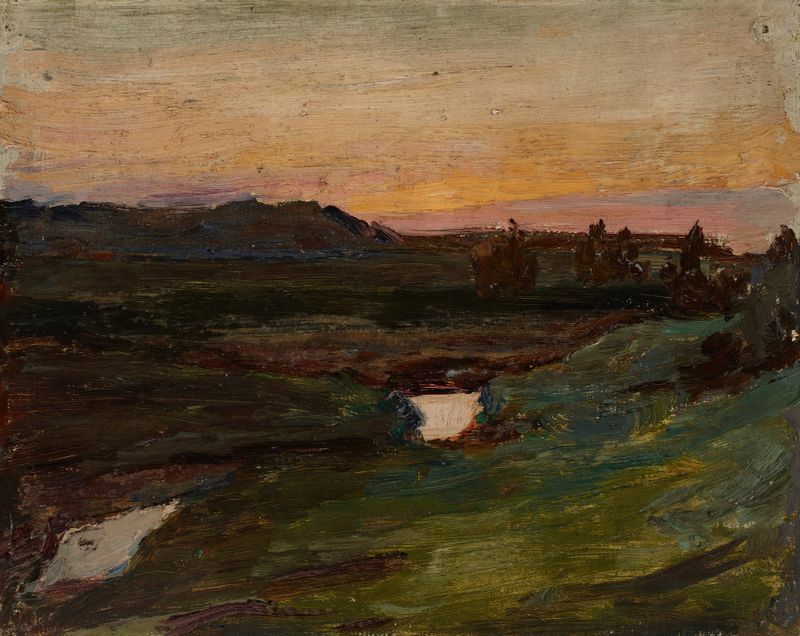 Northern Studies (The White Night) by Jan Ciągliński, oil on canvas depicting a twilight forest scene.