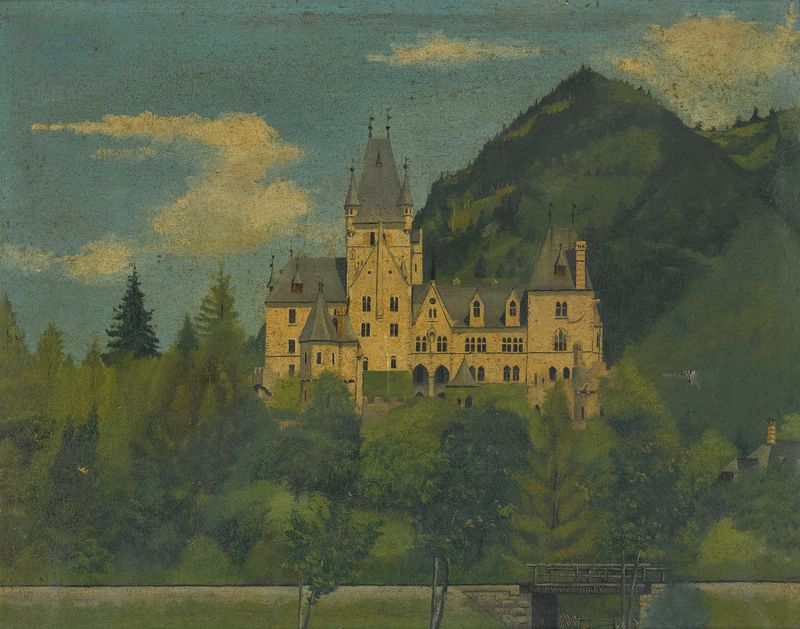 Paisaje de Schloss Fischhorn, lago reflejando los tonos del amanecer, por Lorenz Duregger