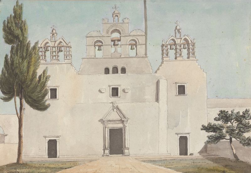 Place of Worship with Three Bell Towers with Crosses by Willey Reveley, oil painting depicting bell towers and crosses