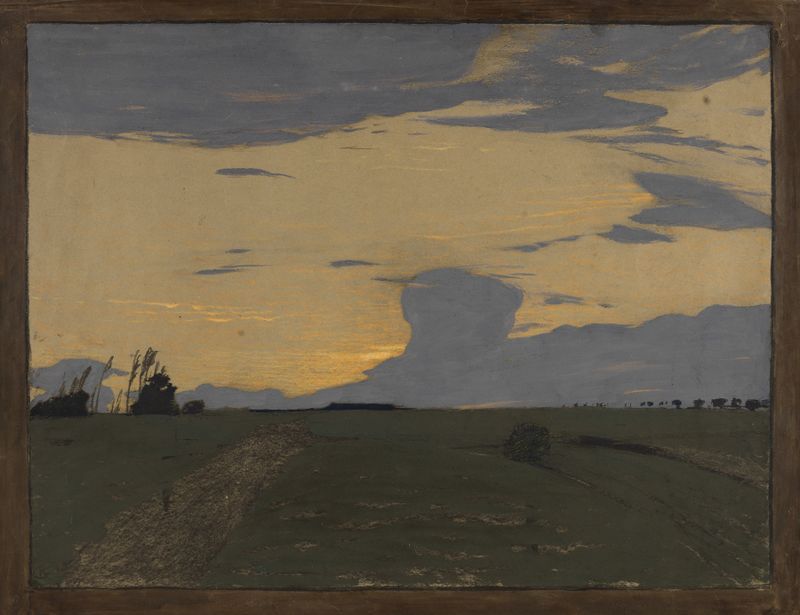 Twilight landscape with swirling clouds, oil painting by Gustav Kampmann