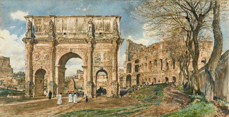 The Arch Of Constantine and the Colosseum, Rome, by Rudolf von Alt, oil painting