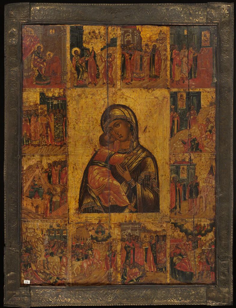 Religious scene with the Virgin of Vladimir, tempera on panel, unidentified artist