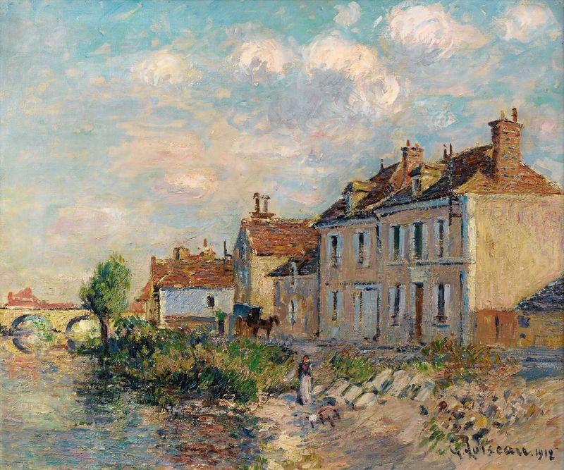 Paisaje de Le Quai Saint-Martin, Auxerre de Gustave Loiseau, pintura al óleo