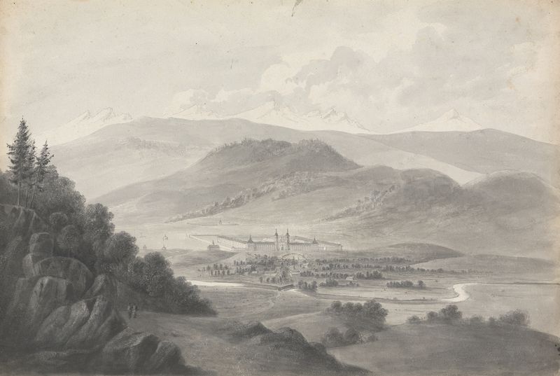 Landscape of Einsiedein, Switzerland by Isaac Weld, 1817, depicting rolling hills in golden light