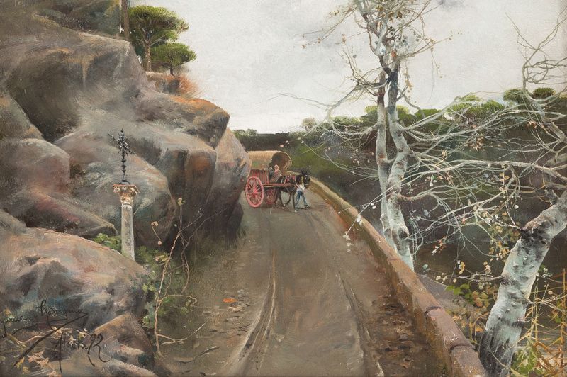 Hilly Pilgrim Trail by Manuel García y Rodríguez, depicting a winding landscape with hills and sunlight.