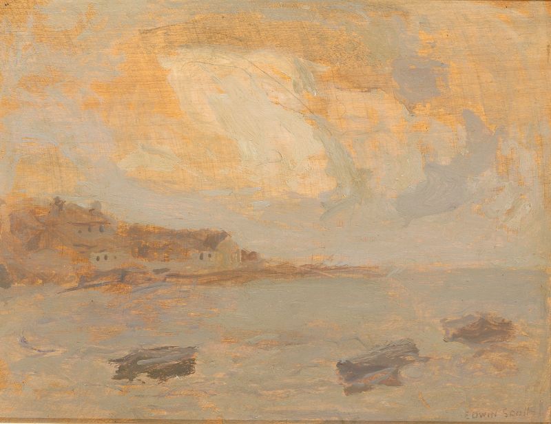 Marine by Frank Edwin Scott, oil on canvas depicting ocean waves and light reflections