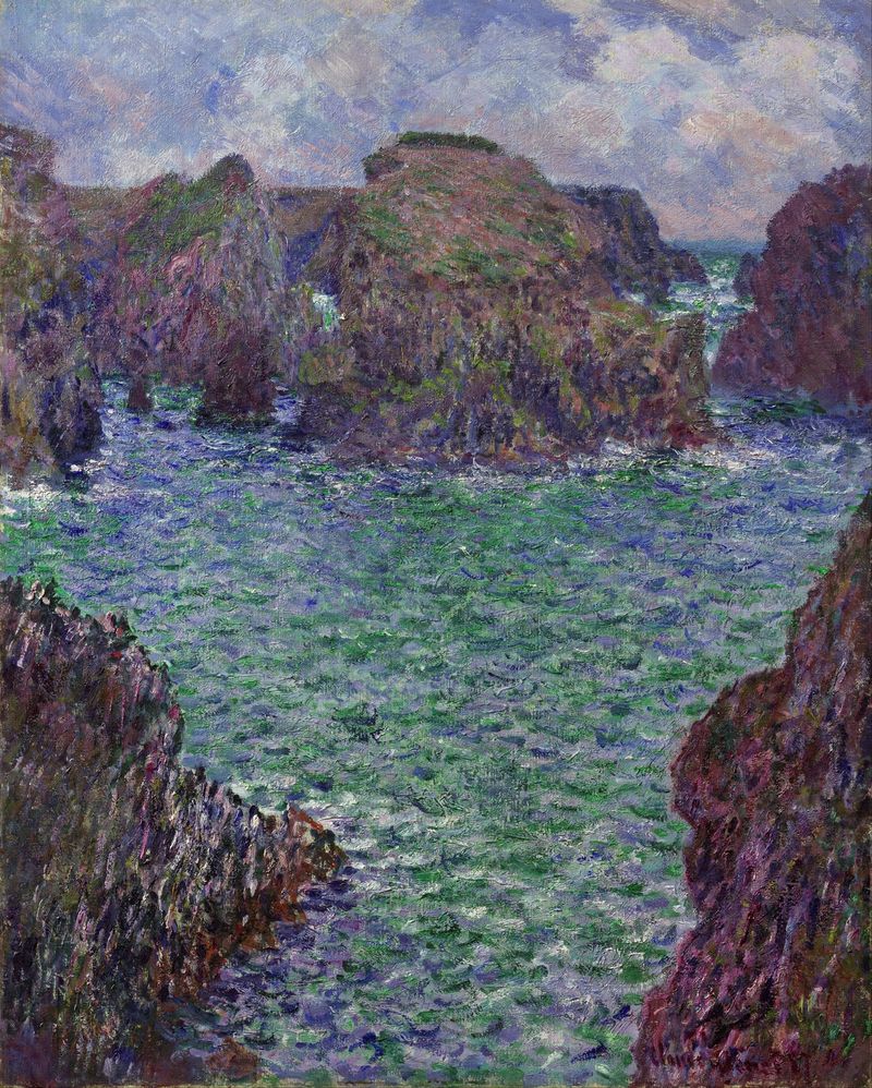 Port-Goulphar, Belle-Île de Claude Monet, óleo de uma paisagem marinha vibrante.