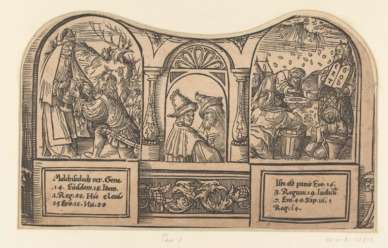 Ontmoeting van Abraham en Melchisedek en het verzamelen van het manna, papel de Jacob Cornelisz van Oostsanen