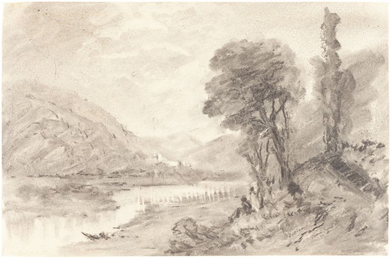 Paisaje de British 19th Century, óleo sobre lienzo que muestra una escena natural serena