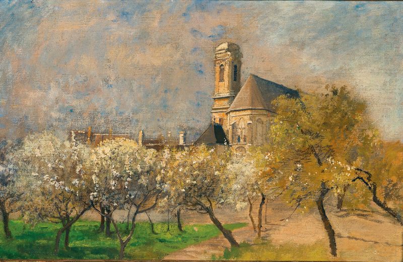 Árvores em flor em Langenzersdorf, óleo sobre tela de Marie Egner