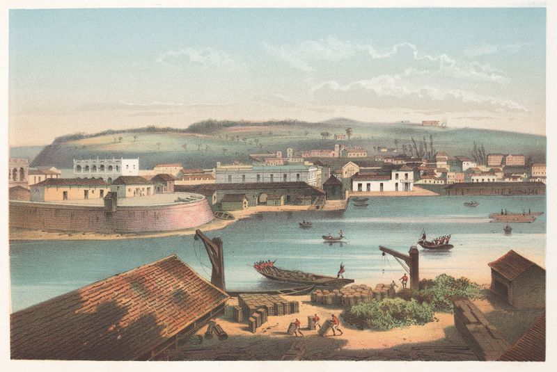Landscape of Matanzas with water reflections, by Pierre Toussaint Frédéric Mialhe, oil painting