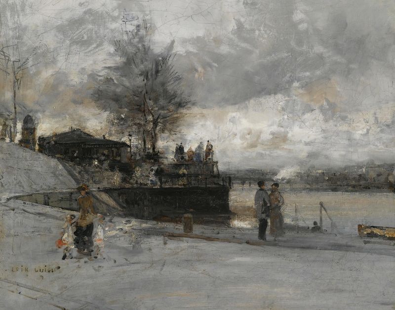 Landscape of Quai Au Bord De La Seine, Paris by Luigi Loir, oil painting