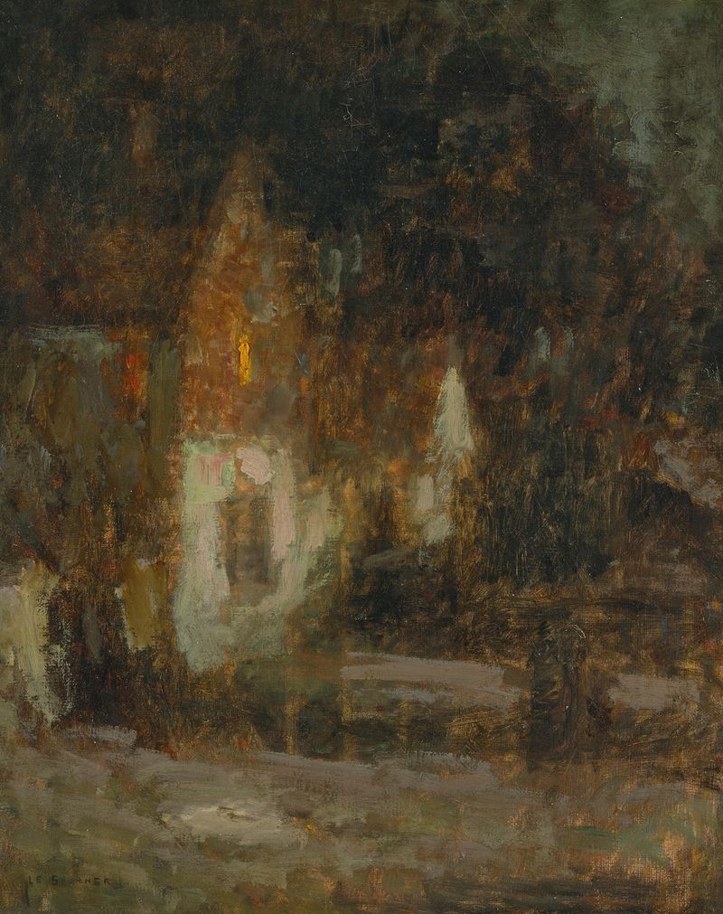 Pintura al óleo de paisaje iluminado por la luna de Henri Le Sidaner