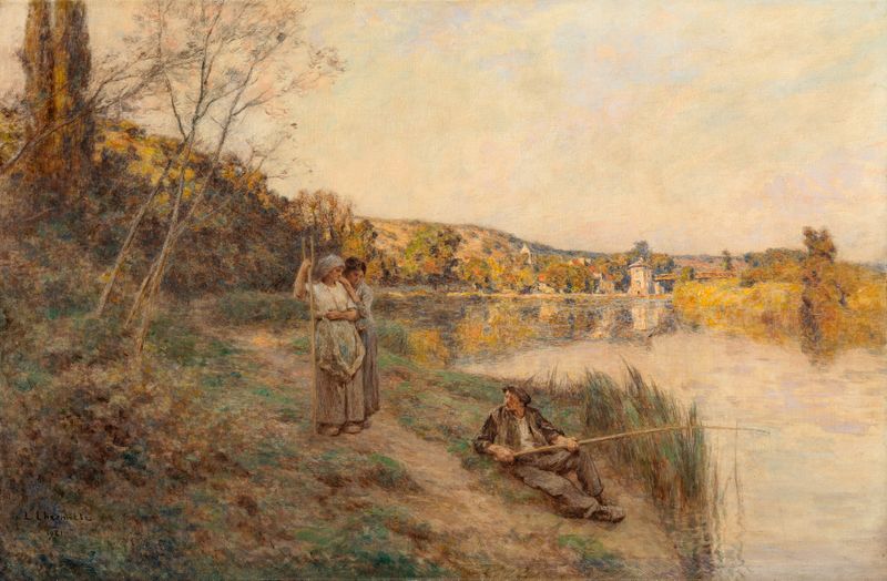 Paisagem ao pôr do sol, pintura a óleo de Léon Augustin Lhermitte