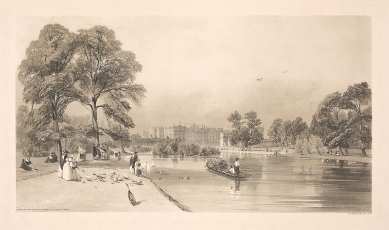 Paisagem de Buckingham Palace do St. James’s Park por Thomas Shotter Boys, óleo