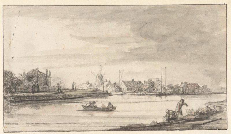 Rivierlandschap by Lambert Doomer, oil on canvas depicting a serene river landscape