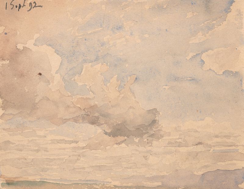 Landscape view of Neuenburger See, oil on canvas by Albert Anker