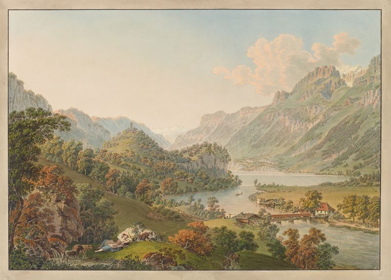 Landscape of Sortie de l’Aar du Lac de Brienz, oil painting by Gabriel Lory the older