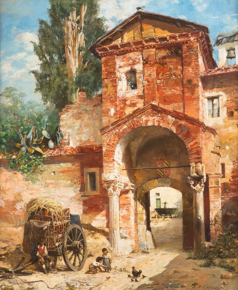 Town gate in southern landscape by Veronika Maria Herwegen-Manini, realism