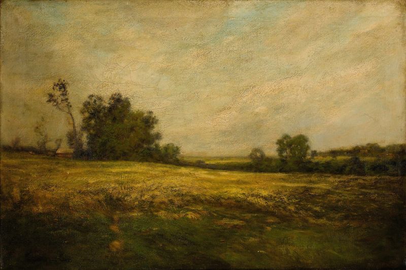 Autumn Sunset by Edward B. Gay, oil painting depicting a vibrant sunset over water.