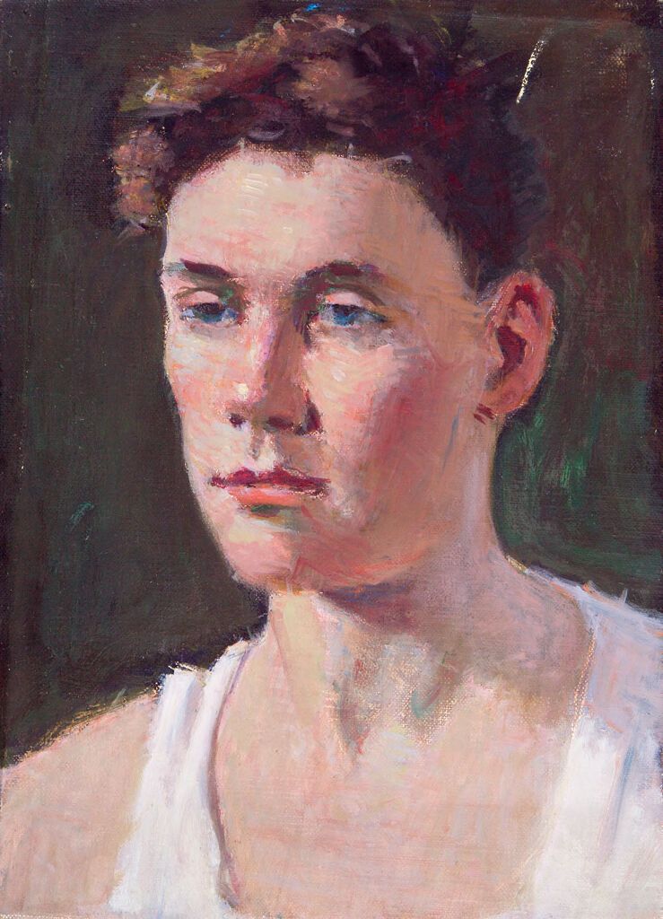 Retrato de um jovem em uma camiseta branca, óleo sobre tela de Denman Waldo Ross.
