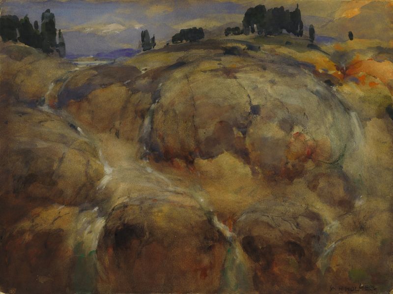 Acuarela de William Henry Holmes que representa un paisaje glaciar