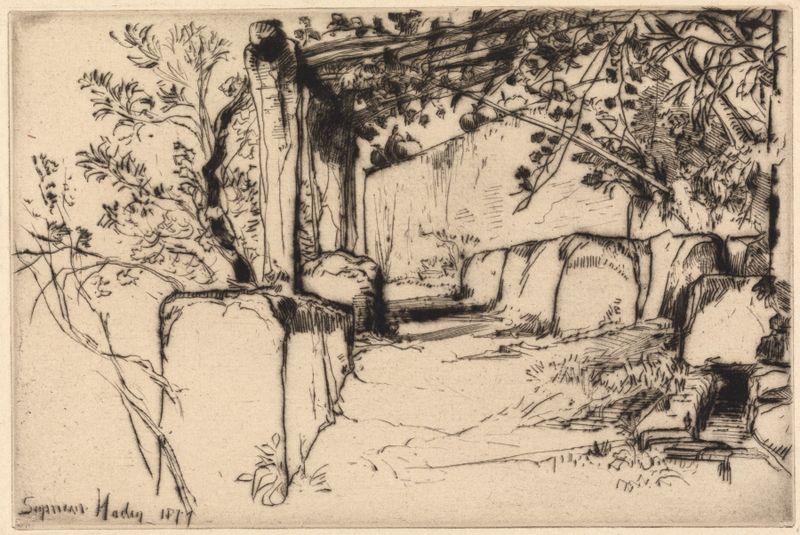 The Terrace, Cintra de Francis Seymour Haden, grabado que representa una terraza iluminada por el sol.