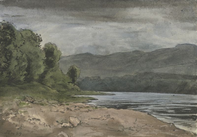 Landschaft mit Gewitterwolken by Hans Thoma, oil painting depicting a stormy landscape.