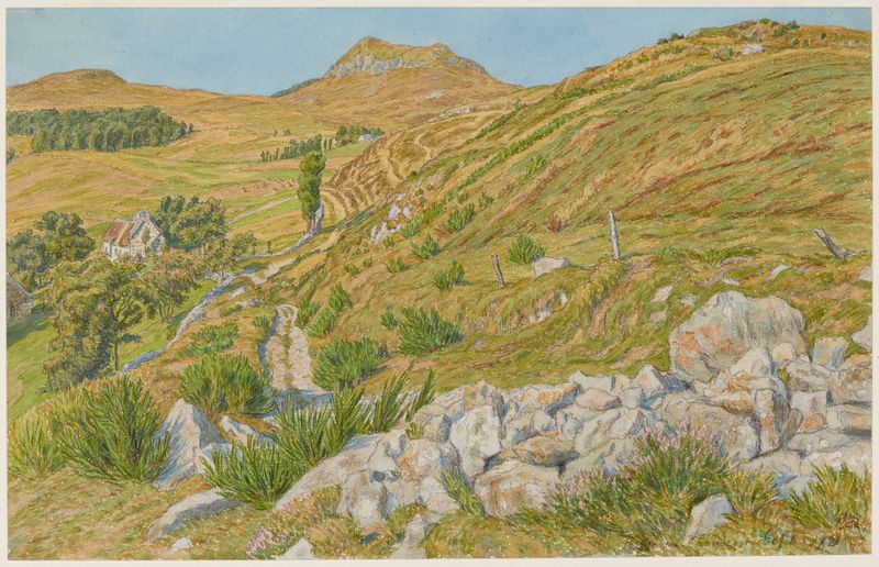 Acuarela de Henri Rivière que muestra campos y cielo serenos.