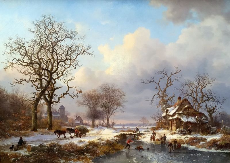 Dutch Winter Landscape with Skaters, oil on canvas by Frederik Marinus Kruseman