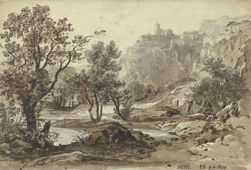 Lake Nemi landscape, oil on canvas by Friedrich Salathé