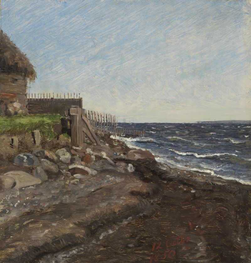 Marine scene of coastline and waves, oil painting by Jørgen Roed
