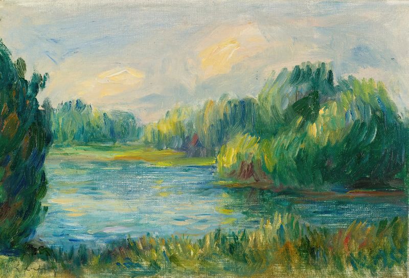 Paisaje junto al río con reflejos de luz, óleo sobre lienzo de Pierre-Auguste Renoir