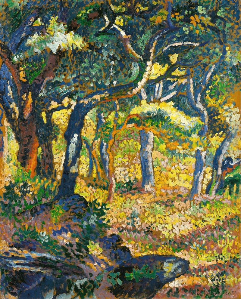 Une clairière en Provence by Henri-Edmond Cross, oil on canvas depicting a sunlit clearing with trees