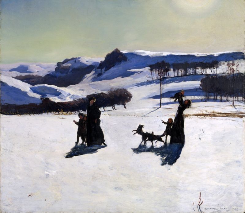 Snow Fields by Rockwell Kent, oil on canvas depicting a tranquil winter landscape.