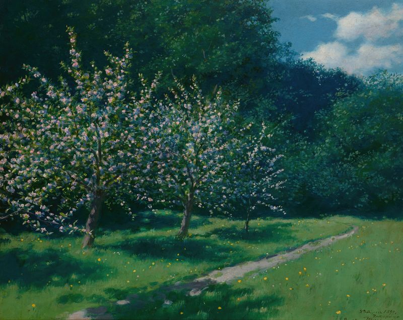 Manzanos en Flor, óleo sobre lienzo de Stanisław Witkiewicz, con manzanos en flor.