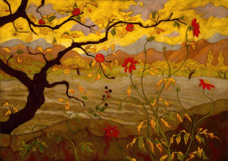 Apple tree with red fruit, oil on canvas by Paul Ranson