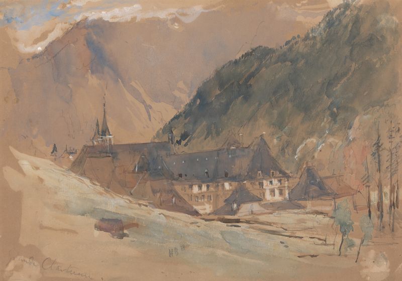 Landscape oil painting by Hercules Brabazon Brabazon featuring a mountain and clouds