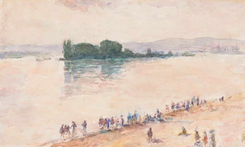 Paisagem com um rio e vegetação exuberante, óleo sobre tela de Carel Nicolaas Storm van 's-Gravesande