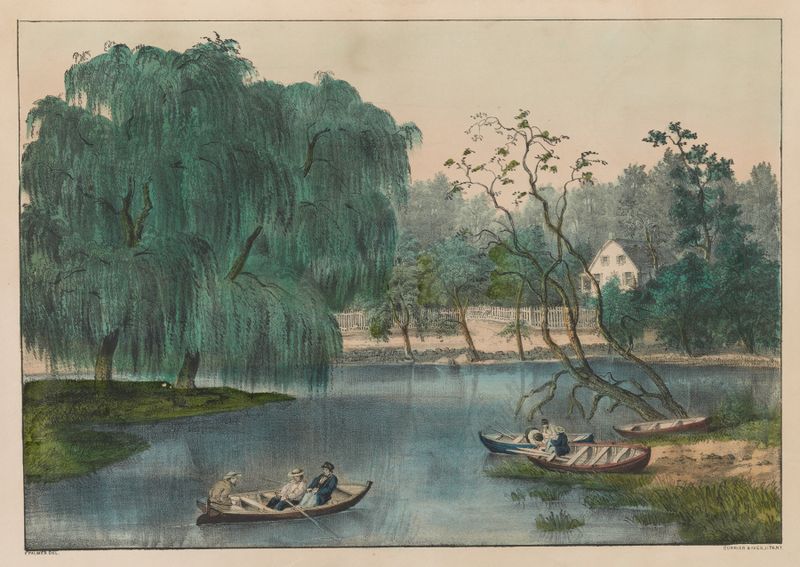 Lago tranquilo com reflexos, de Currier & Ives, meio desconhecido.
